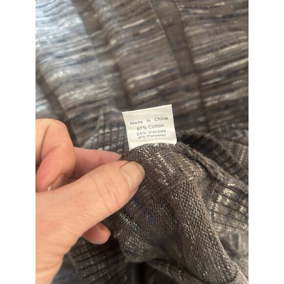 Lenor Romano- 1/4 Suede Rimmed Zipper Merino Wool Blend Sweater Size Large- Gray - Picture 6 of 6